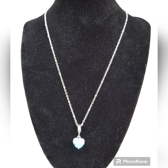 DAVINCI MARCH BIRTHSTONE SILVERTONED & BLUE GLASS PAVE CRYSTAL PENDANT NECKLACE - Picture 3 of 4